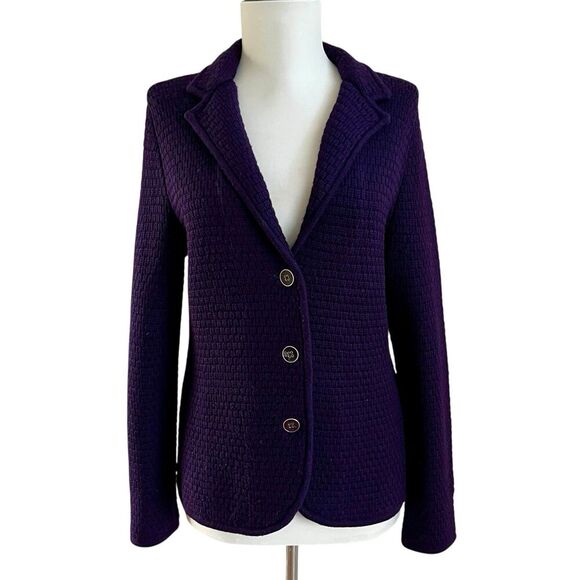 Talbots Purple Merino Wool Knit Blazer Sweater Jacket MP Petite Preppy Academia - Picture 3 of 11